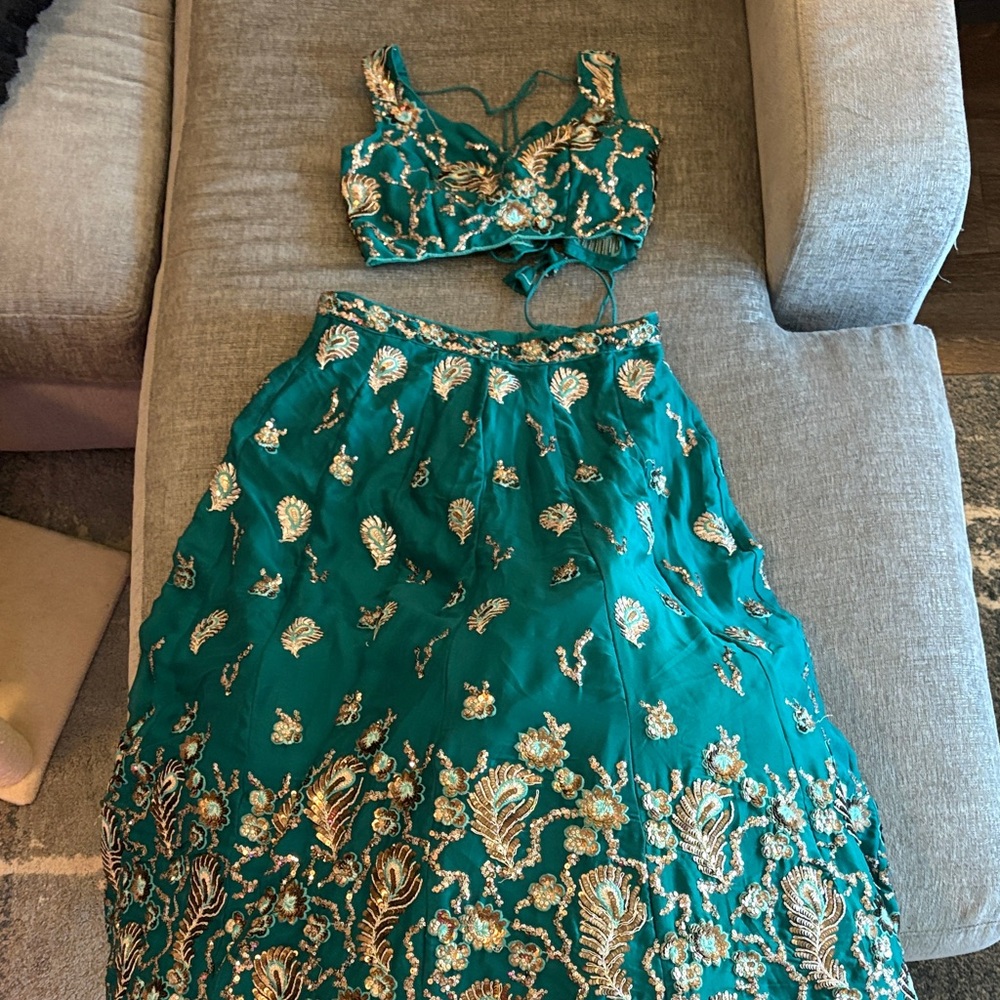 Embroidered Teal Two-Piece Set